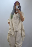 Oyster Asymmetrical Linen Top