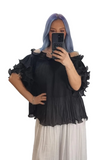 64/A.Pleated Ruffle Sleeve Blouse- 2 Options Available