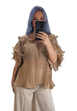 64/A.Pleated Ruffle Sleeve Blouse- 2 Options Available