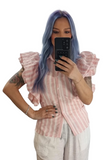 17/A.Striped Ruffle Sleeve Blouse- 2 Options Available