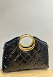 Quilted Leather Clutch Bag With Gold Circular Handle-2 Options Available