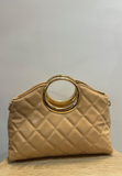 Quilted Leather Clutch Bag With Gold Circular Handle-2 Options Available