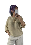 82.Gold Knit Flower Detailed Jumper
