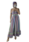 79/A.Boho Chic Multistripe Elastic Bodice Maxi Dress