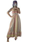 79/A.Boho Chic Multistripe Elastic Bodice Maxi Dress