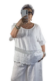 White Linen Glitter Trim Top