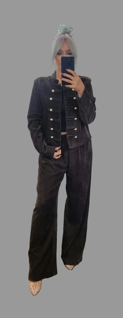 Chocolate suede effect 2 piece suit